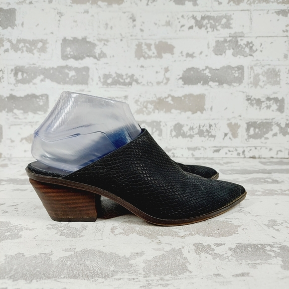 Franco Sarto Sonia Pointed Toe Leather Snakeskin Embossed Block Heel Mules A229 - Picture 5 of 13